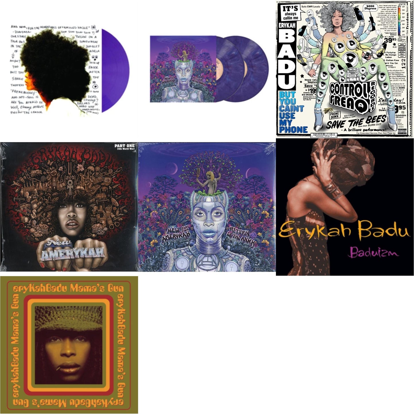 Erykah Badu - Worldwide Underground (Purple LP Vinyl) & New Amerykah Part Two (Return Of The Ankh) (Violet Vinyl/2LP) & But You Caint Use My Phone (Purple LP Vinyl) & New Amerykah Part 1: 4Th World War & New Amerykah Part 2: Return Of Ankh & Baduizm