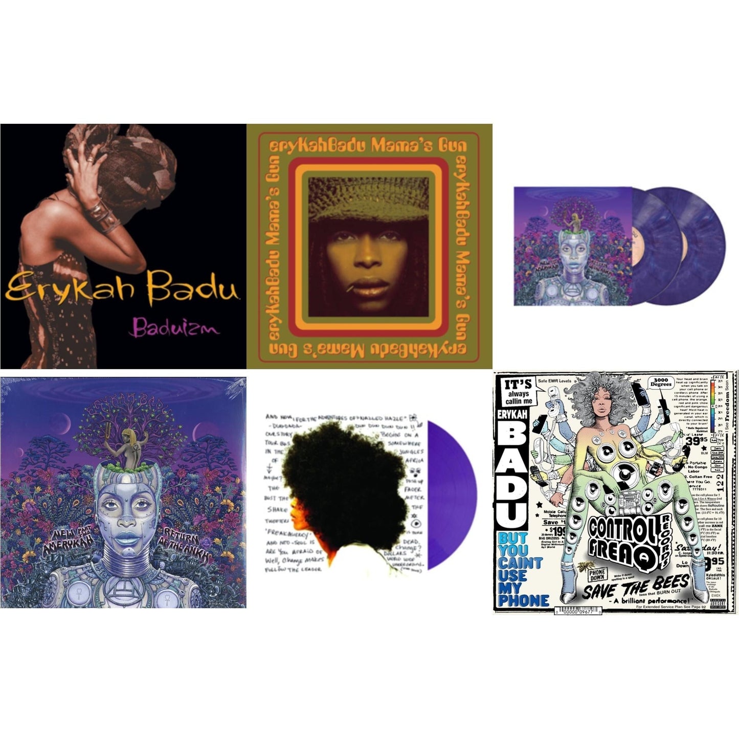 Erykah Badu - Worldwide Underground (Purple LP Vinyl) & New Amerykah Part Two (Return Of The Ankh) (Violet Vinyl/2LP) & But You Caint Use My Phone (Purple LP Vinyl) & New Amerykah Part 2: Return Of Ankh & Baduizm & Mama's Gun