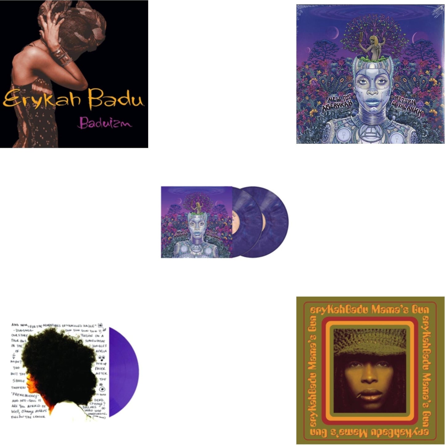 Erykah Badu - Baduizm & Worldwide Underground (Purple LP Vinyl) & New Amerykah Part Two (Return Of The Ankh) (Violet Vinyl/2LP) & New Amerykah Part 2: Return Of Ankh & Mama's Gun