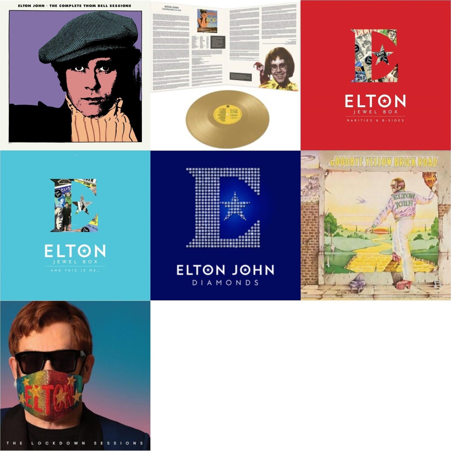 Elton John - Complete Thom Bell Sessions (Ep) (180G/Purple LP Vinyl) & Lockdown Sessions (Blue Vinyl/2LP) (X) & Jewel Box (3LP - Rarities & B-Sides) & Jewel Box (2LP - And This Is Me) & Goodbye Yellow Brick Road & Diamonds (2LP) & Chartbusters Go Pop