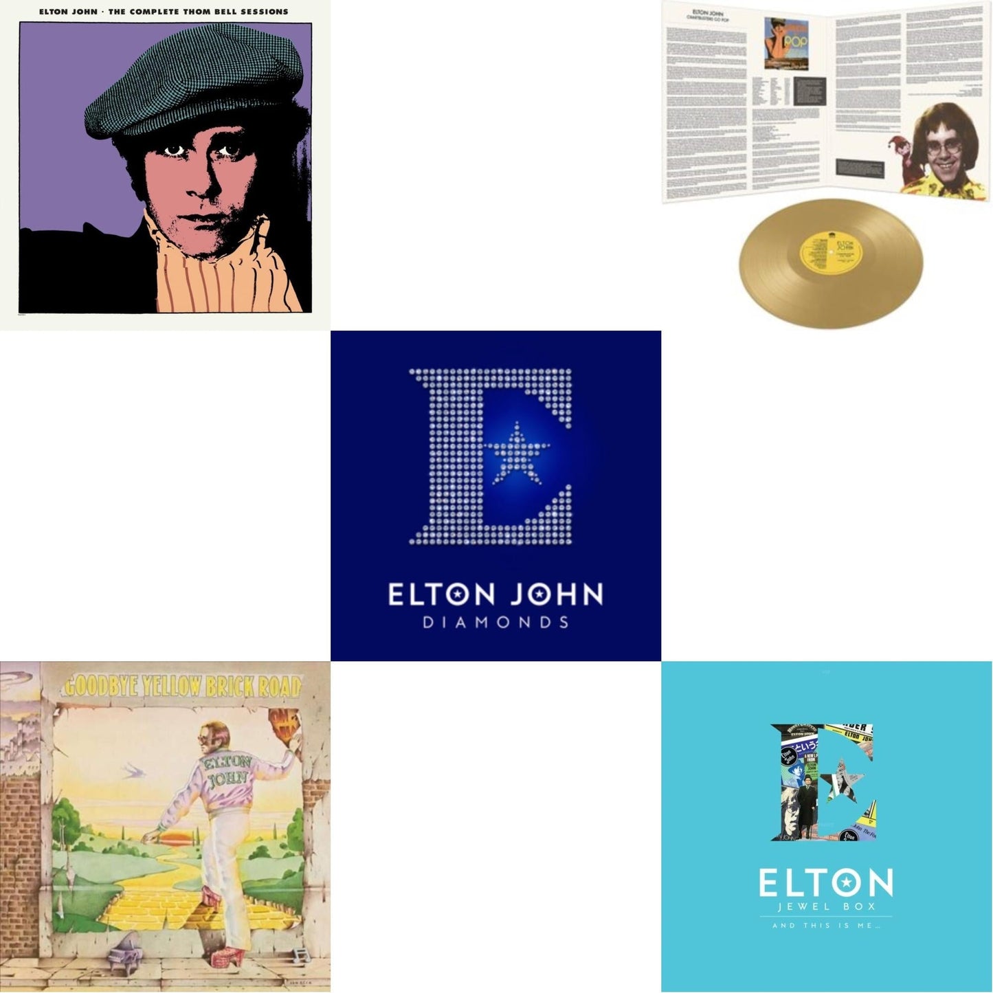 Elton John - Complete Thom Bell Sessions (Ep) (180G/Purple LP Vinyl) & Jewel Box (2LP - And This Is Me) & Goodbye Yellow Brick Road & Diamonds (2LP) & Chartbusters Go Pop - Legendary Covers '69 / '70 (Gold LP Vinyl)