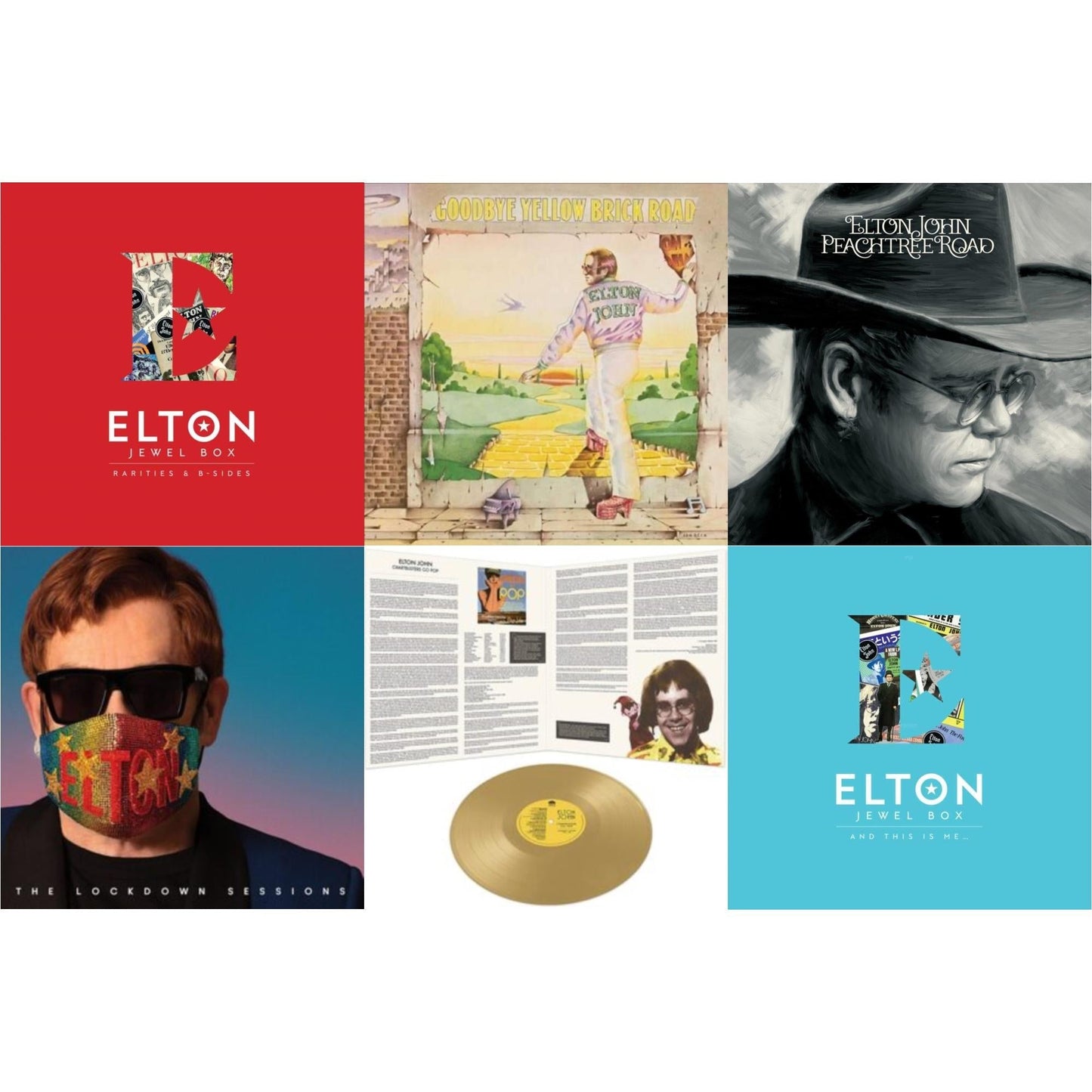 Elton John - Lockdown Sessions (Blue Vinyl/2LP) (X) & Peachtree Road (2LP) & Jewel Box (3LP - Rarities & B-Sides) & Jewel Box (2LP - And This Is Me) & Goodbye Yellow Brick Road & Chartbusters Go Pop - Legendary Covers '69 / '70 (Gold LP Vinyl)