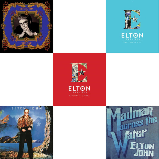 Elton John - One (2LP) & Caribou (50Th Anniversary Edition/2LP/Blue Vinyl) & Jewel Box (3LP - Rarities & B-Sides) & Jewel Box (2LP - And This Is Me) & Madman Across The Water (LP)
