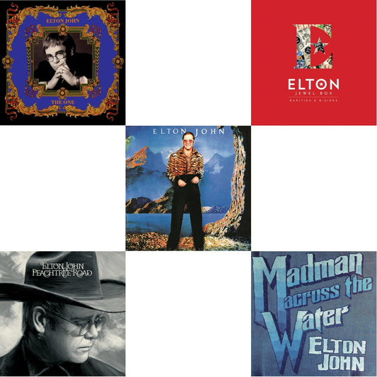 Elton John - One (2LP) & Peachtree Road (2LP) & Caribou (50Th Anniversary Edition/2LP/Blue Vinyl) & Jewel Box (3LP - Rarities & B-Sides) & Madman Across The Water (LP)