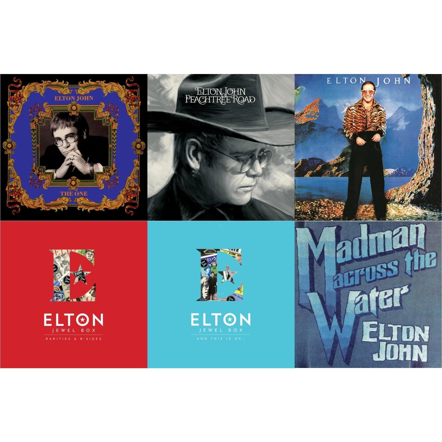 Elton John - One (2LP) & Peachtree Road (2LP) & Caribou (50Th Anniversary Edition/2LP/Blue Vinyl) & Jewel Box (3LP - Rarities & B-Sides) & Jewel Box (2LP - And This Is Me) & Madman Across The Water (LP)