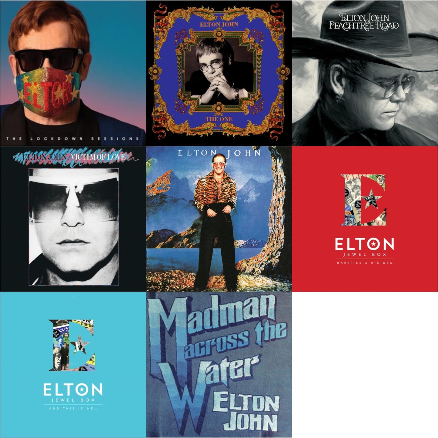 Elton John - Lockdown Sessions (Blue Vinyl/2LP) (X) & One (2LP) & Peachtree Road (2LP) & Victim Of Love & Caribou (50Th Anniversary Edition/2LP/Blue Vinyl) & Jewel Box (3LP - Rarities & B-Sides) & Jewel Box (2LP - And This Is Me) & Madman Across The