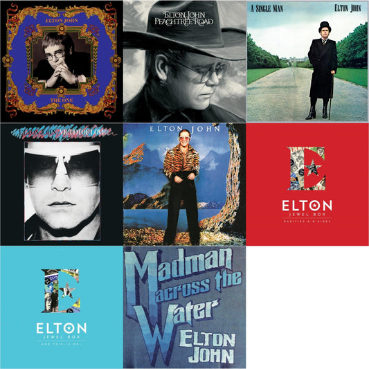 Elton John - One (2LP) & Peachtree Road (2LP) & Single Man & Victim Of Love & Caribou (50Th Anniversary Edition/2LP/Blue Vinyl) & Jewel Box (3LP - Rarities & B-Sides) & Jewel Box (2LP - And This Is Me) & Madman Across The Water (LP)