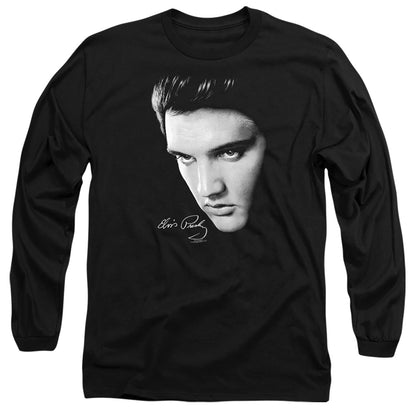 Elvis Presley Face Mens Long Sleeve Shirt Black Officially Licensed