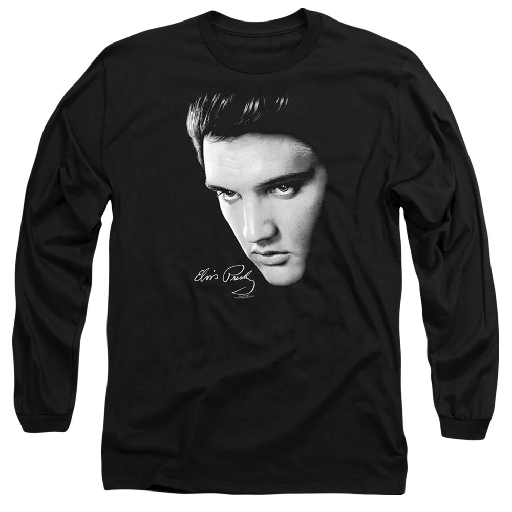 Elvis Presley Face Mens Long Sleeve Shirt Black Officially Licensed