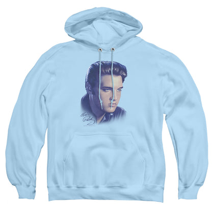 Elvis Presley Big Portrait Mens Hoodie Light Blue Officially Licensed