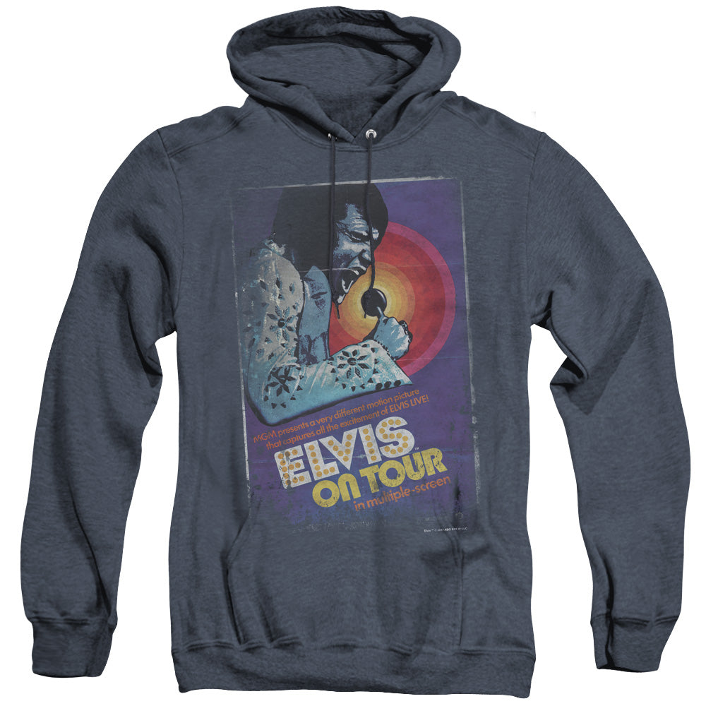 Elvis Presley On Tour Poster Heather Mens Hoodie Navy Officially Licensed