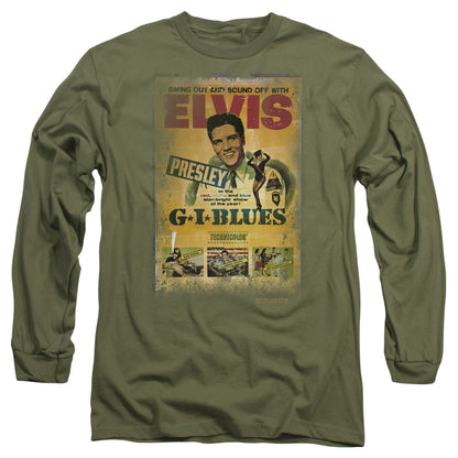 Elvis Presley Gi Blues Poster Mens Long Sleeve Shirt Military Green Officially Licensed Officially Licensed
