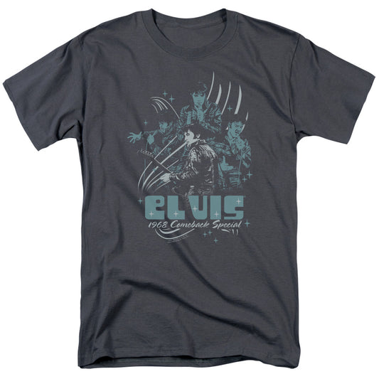 Elvis Presley 68 Leather Mens T Shirt Charcoal