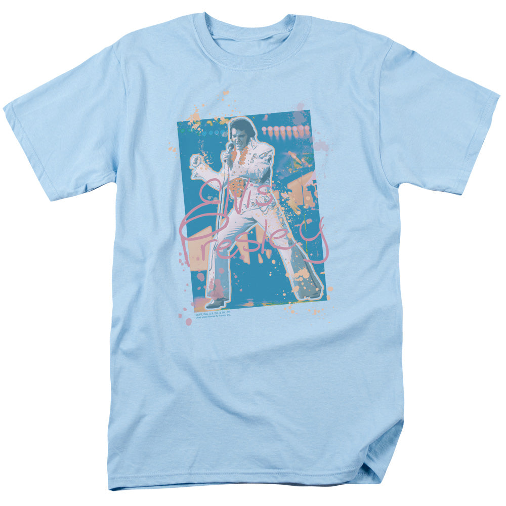 Elvis Presley Splatter Hawaii Mens T Shirt Carolina Blue