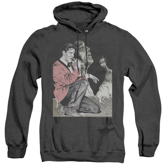 Elvis Presley Rock N Roll Smoke Heather Mens Hoodie Black Officially Licensed