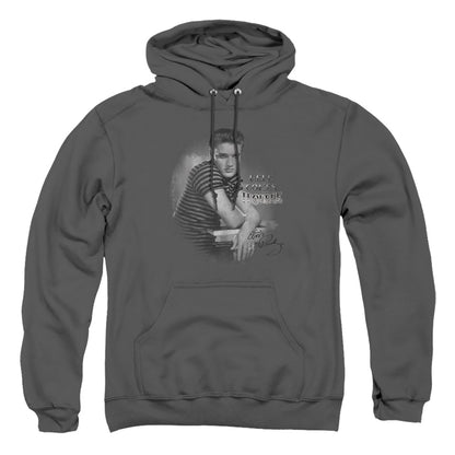 Elvis Presley Trouble Mens Hoodie Charcoal Officially Licensed