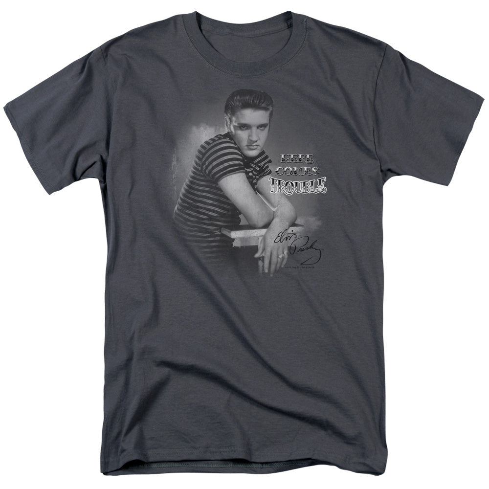 Elvis Presley Trouble Mens T Shirt Charcoal