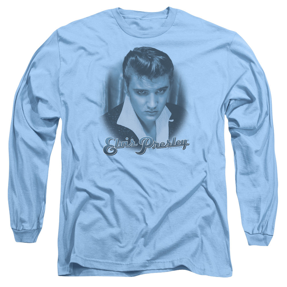 Elvis Presley Blue Suede Fade Mens Long Sleeve Shirt Carolina Blue