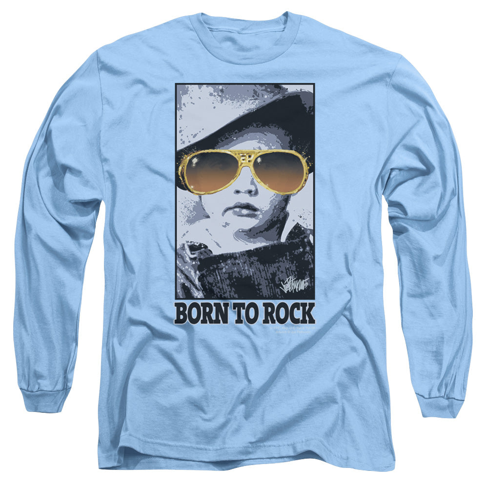 Elvis Presley Born To Rock Mens Long Sleeve Shirt Carolina Blue Officially Licensed Officially Licensed