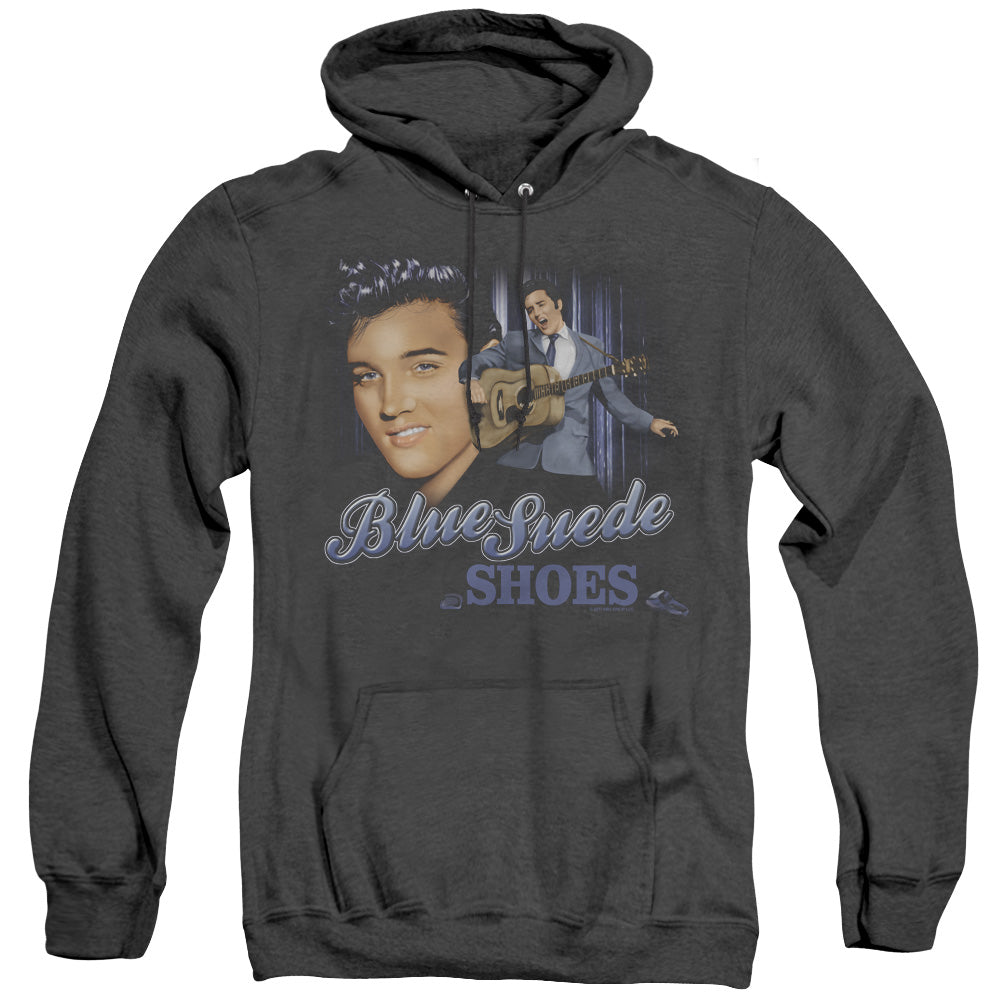 Elvis Presley Blue Suede Shoes Heather Mens Hoodie Black Officially Licensed