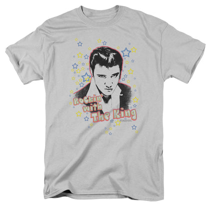 Elvis Presley Rockin With The King Mens T Shirt Silver