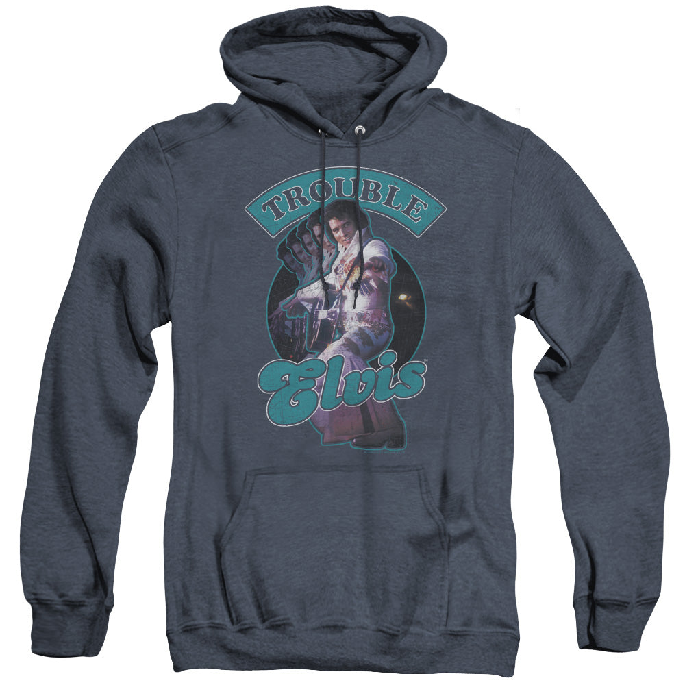 Elvis Presley Total Trouble Heather Mens Hoodie Navy Officially Licensed