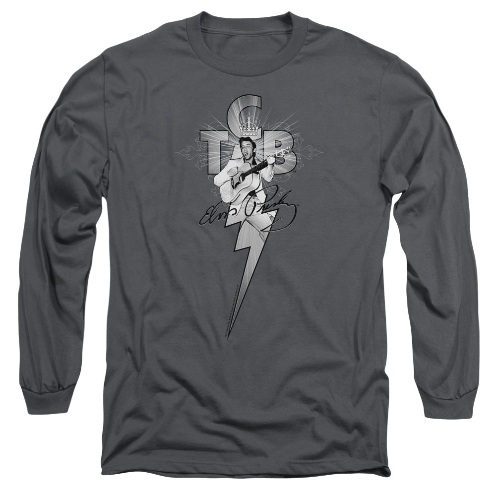 Elvis Presley Tcb Ornate Mens Long Sleeve Shirt Charcoal Officially Licensed Officially Licensed