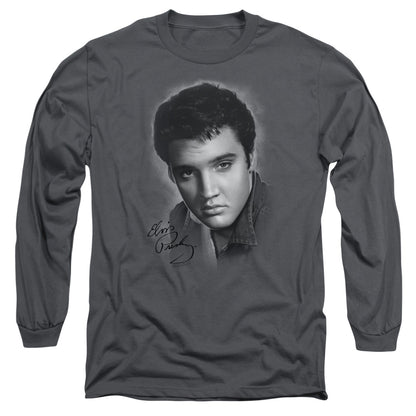 Elvis Presley Grey Portrait Mens Long Sleeve Shirt Charcoal Officially Licensed Officially Licensed