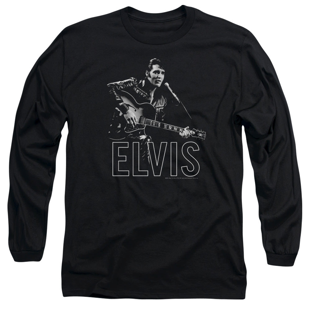 Elvis Presley Guitar In Hand Mens Long Sleeve Shirt Black