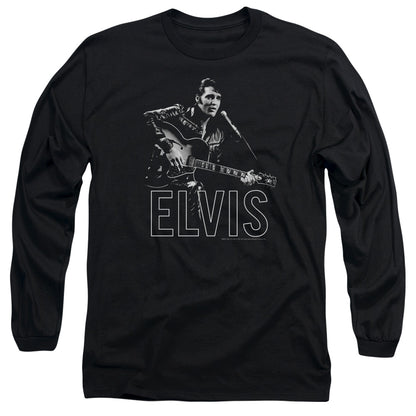 Elvis Presley Guitar In Hand Mens Long Sleeve Shirt Black