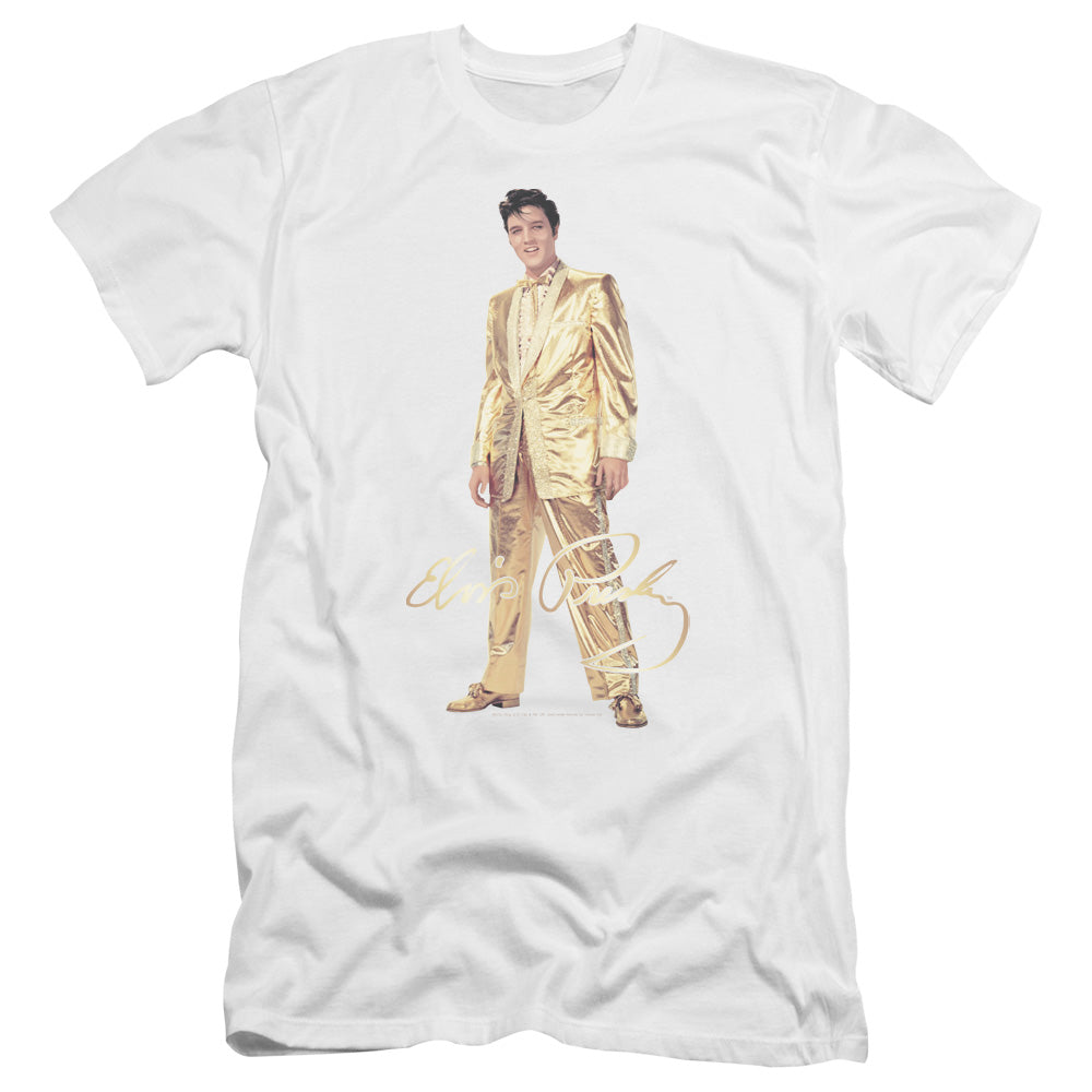 Elvis Presley Gold Lame Suit Premium Bella Canvas Slim Fit Mens T Shirt White