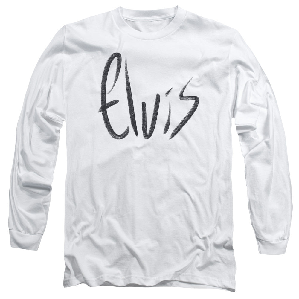 Elvis Presley Sketchy Name Mens Long Sleeve Shirt White Officially Licensed Officially Licensed