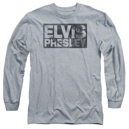 Elvis Presley Block Letters Mens Long Sleeve Shirt Athletic Heather Officially Licensed Officially Licensed