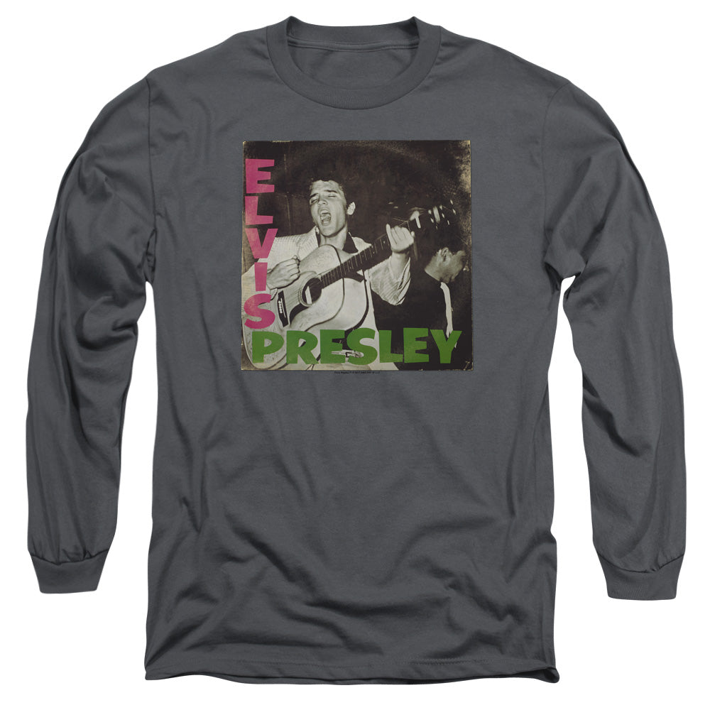 Elvis Presley First Lp Mens Long Sleeve Shirt Charcoal Officially Licensed Officially Licensed