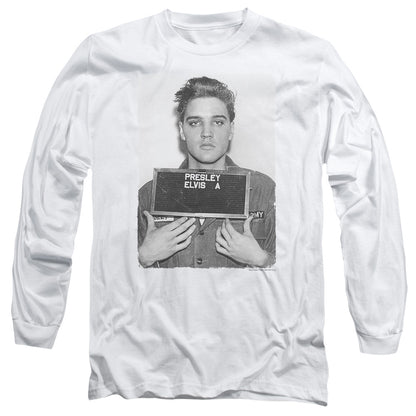 Elvis Presley Army Mug Shot Mens Long Sleeve Shirt White Officially Licensed Officially Licensed