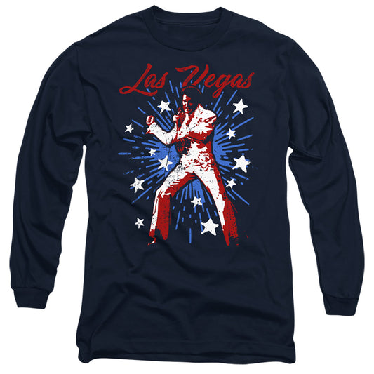 Elvis Presley Vegas Superstar Mens Long Sleeve Shirt Navy Officially Licensed