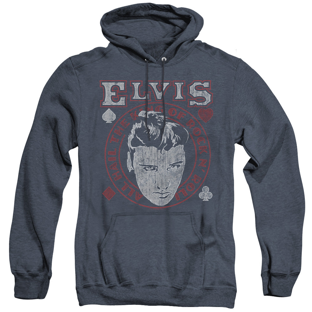 Elvis Presley Hail The King Heather Mens Hoodie Navy Officially Licensed