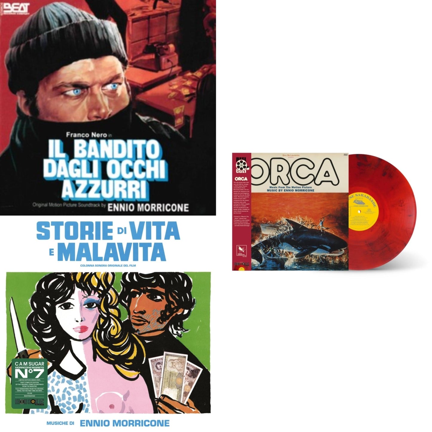 Ennio Morricone - Blue-Eyed Bandit (Il Bandito Dagli Occhi Azzurri) Ost & Storie Di Vita E Malavita (Colonna Sonora Originale Del Film) & Orca (Music From The Motion Picture) (Reel Cut Series) (Red LP Vinyl)