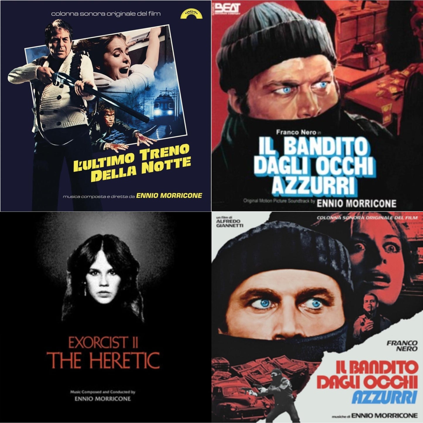 Ennio Morricone - L’Ultimo Treno Della Notte (Yellow LP Vinyl) & Blue-Eyed Bandit (Il Bandito Dagli Occhi Azzurri) Ost & Exorcist Ii: The Heretic (Blood Red With Black Splatter LP Vinyl) (Ams Exclusive) & Blue-Eyed Bandit (Il Bandito Dagli Occhi