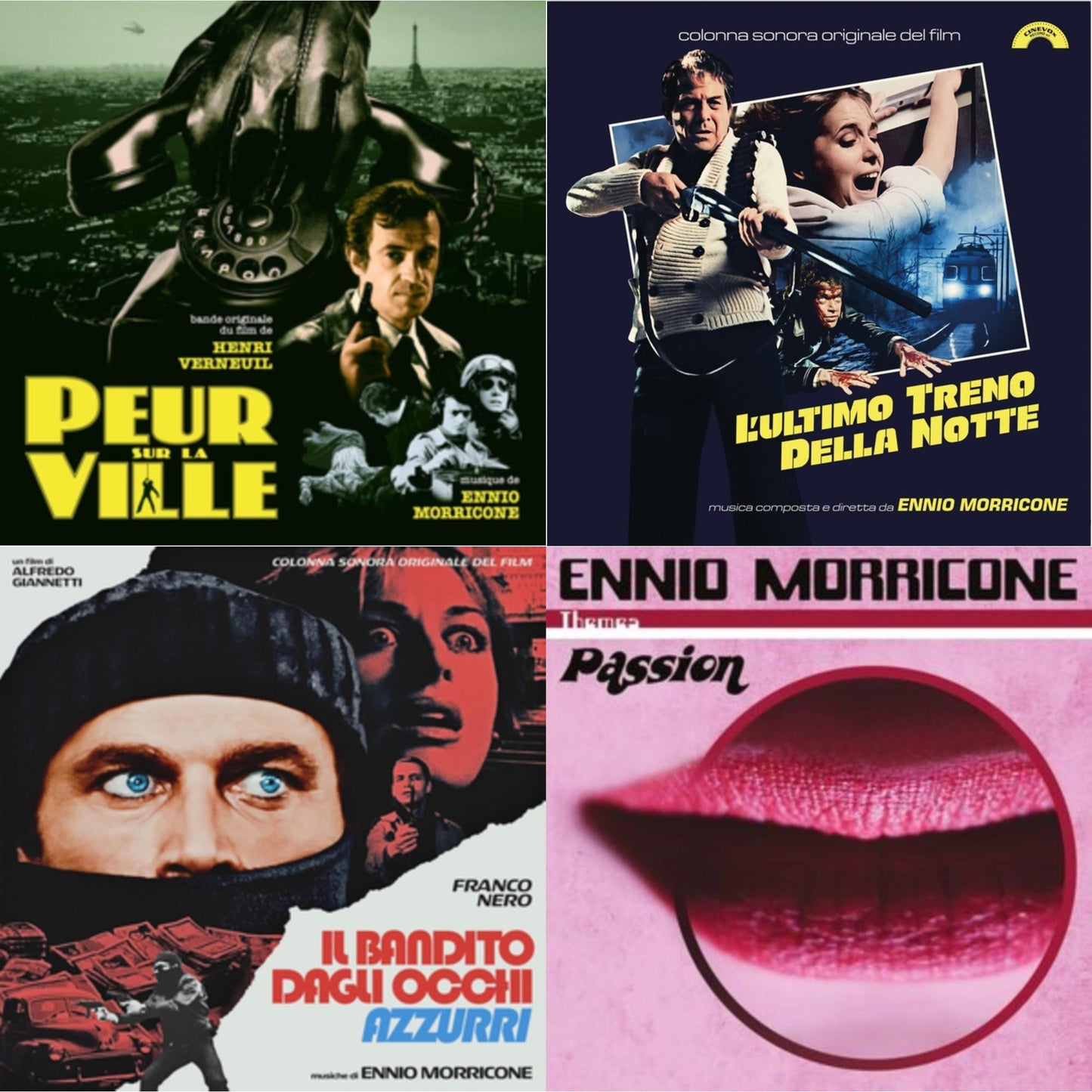 Ennio Morricone - Peur Sur La Ville (Gatefold Sleeve Designed By Eric Adrian Lee) & L’Ultimo Treno Della Notte (Yellow LP Vinyl) & Blue-Eyed Bandit (Il Bandito Dagli Occhi Azzurri) Ost (Blue LP Vinyl) (Rsd) & Themes: Passion (Limited/2LP/Passionate