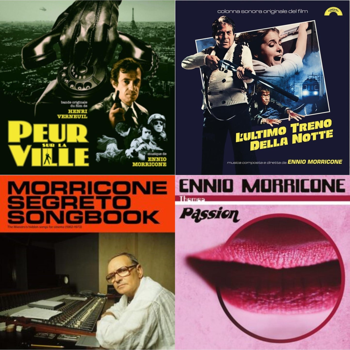 Ennio Morricone - Peur Sur La Ville (Gatefold Sleeve Designed By Eric Adrian Lee) & L’Ultimo Treno Della Notte (Yellow LP Vinyl) & Morricone Segreto Songbook (1962-1973) (2LP) & Themes: Passion (Limited/2LP/Passionate Red & White Marbled Vinyl/180G)