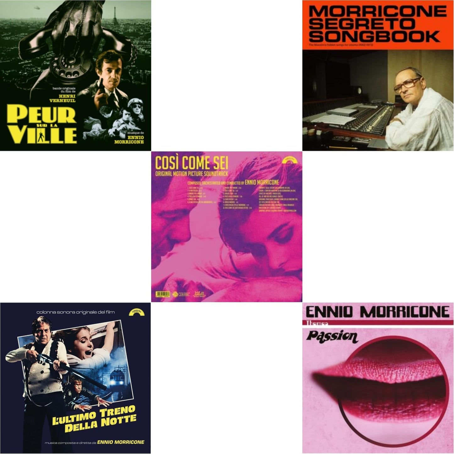 Ennio Morricone - Peur Sur La Ville (Gatefold Sleeve Designed By Eric Adrian Lee) & L’Ultimo Treno Della Notte (Yellow LP Vinyl) & Così Come Sei Ost (Limited/180G/Solid Pink LP Vinyl) & Morricone Segreto Songbook (1962-1973) (2LP) & Themes: Passion