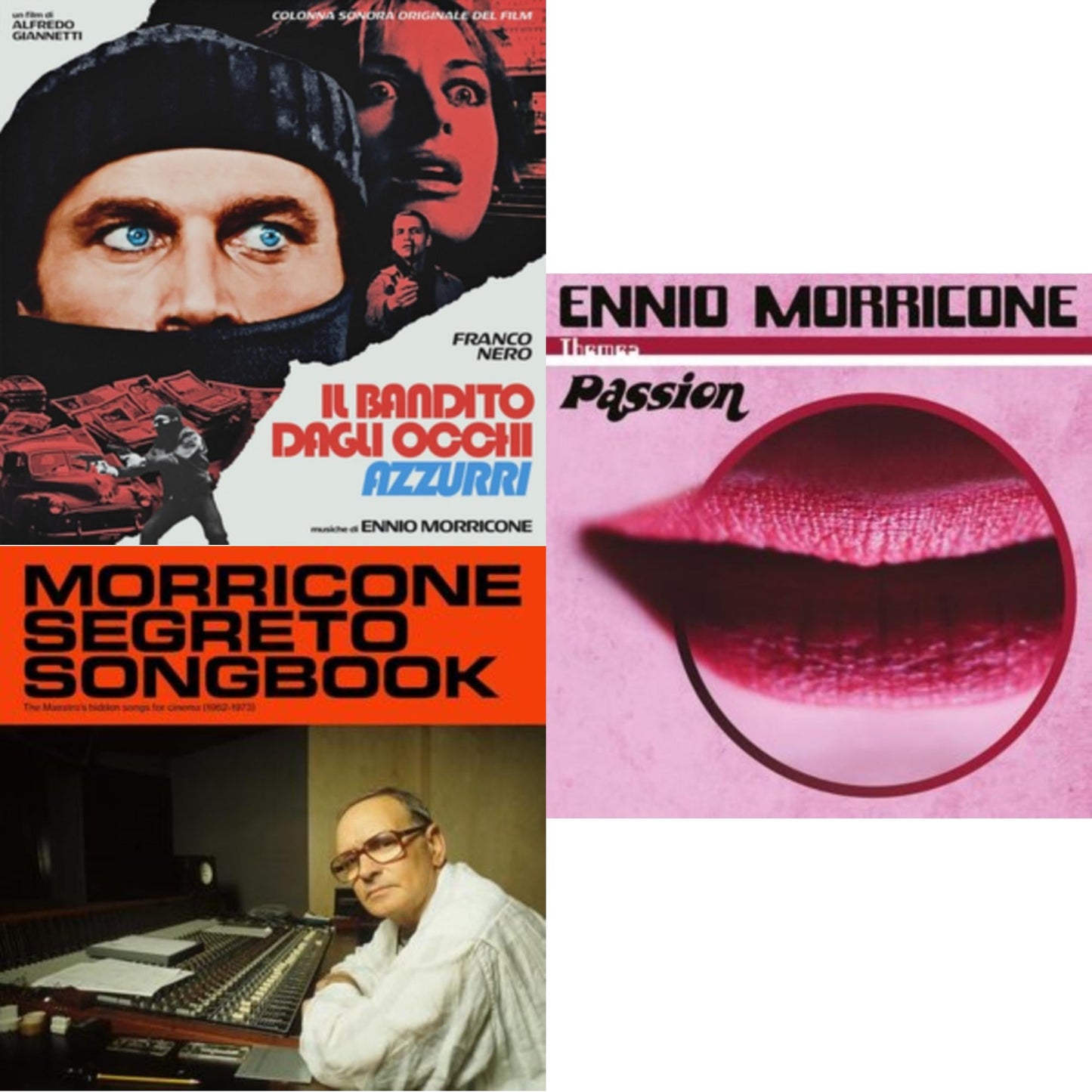 Ennio Morricone - Blue-Eyed Bandit (Il Bandito Dagli Occhi Azzurri) Ost (Blue LP Vinyl) (Rsd) & Morricone Segreto Songbook (1962-1973) (2LP) & Themes: Passion (Limited/2LP/Passionate Red & White Marbled Vinyl/180G)