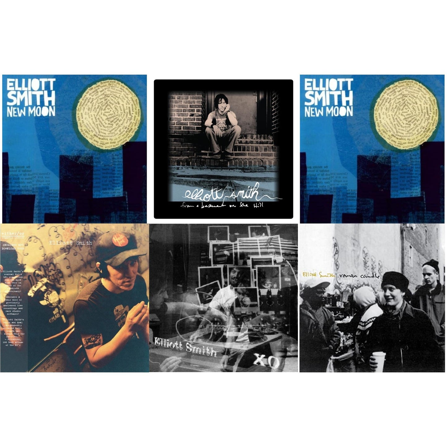 Elliott Smith - New Moon & From A Basement On The Hill (Dl Card/2LP) & New Moon (Metallic Silver Vinyl/2LP) (I) & Either/Or (Dl Card) & Xo & Roman Candle (Dl Card)