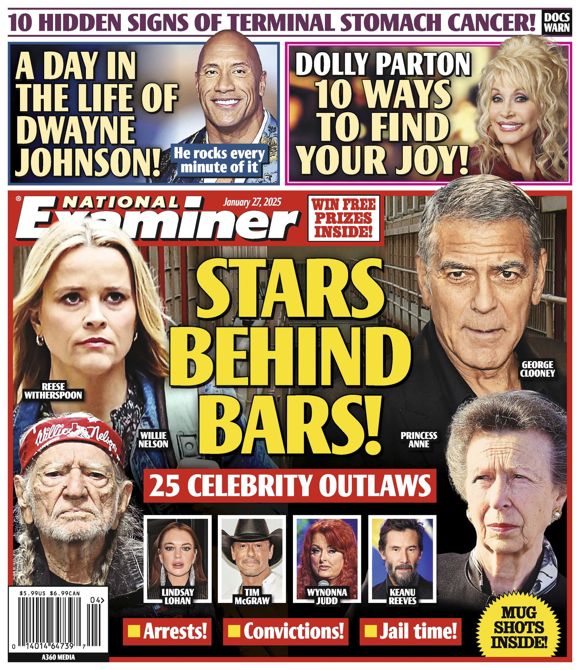 National Examiner - 01.27.25: Stars Behind Bars, Lindsay Lohan, Tim McGraw, George Clooney & More Arrested Inside! Ways To Find Joy With Dolly Parton, A Day In The Life Of Dwayne Johnson & More!