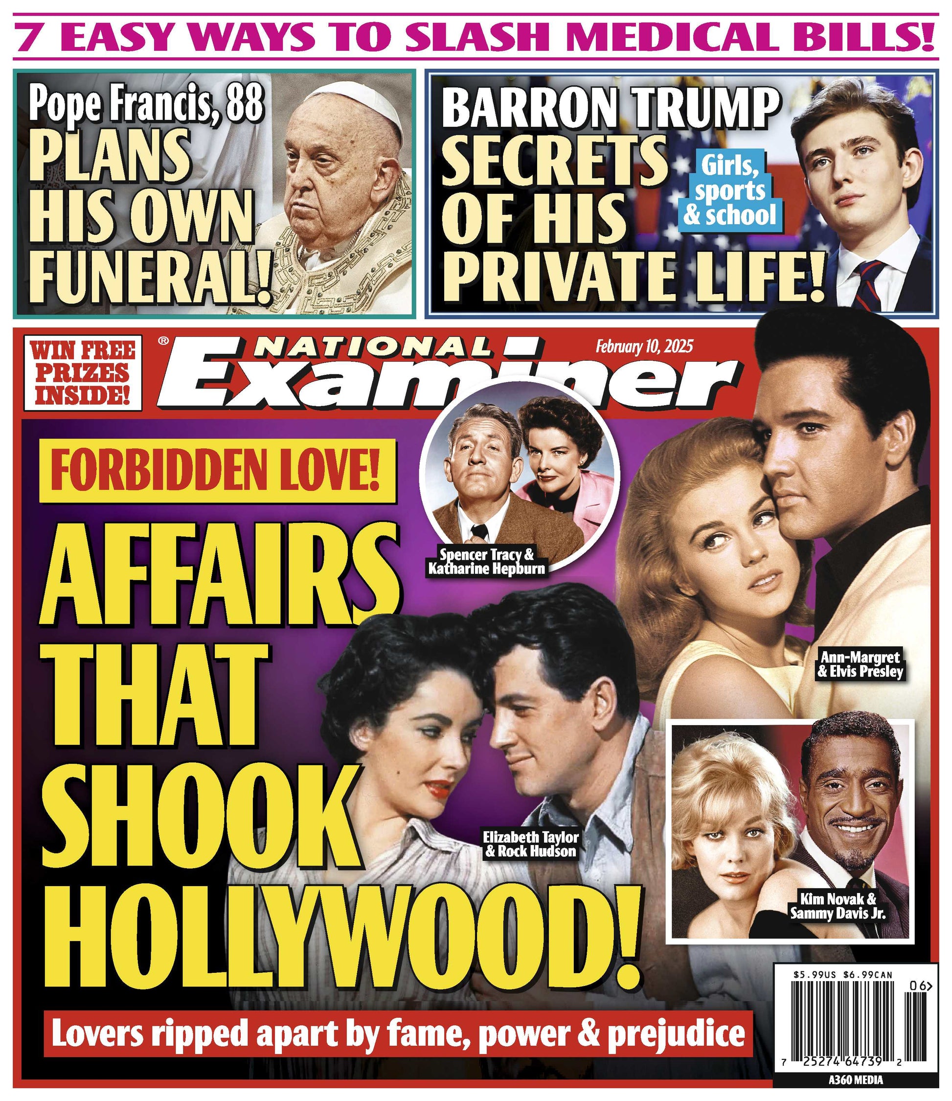 National Examiner - 02.10.25: Shocking, Forbidden Love Affairs, Ann Margaret & Elvis Presley, Katherine Hepburn & Sammy Davis Jr., Pope Francis Plans His Own Funeral, Barron Trump Secrets & More!