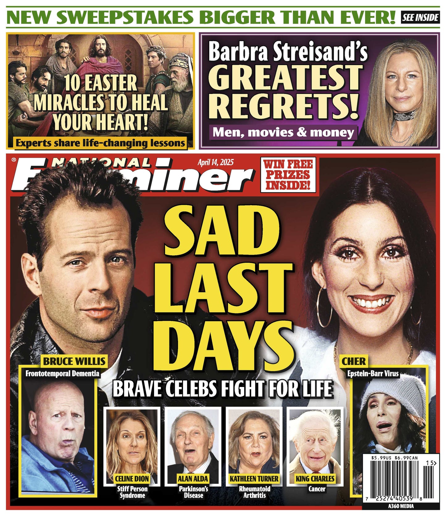 National Examiner - 04.14.25: Hollywood Stars In Their Final Days, Bruce Willis, Celine Dion & Cher, Barbara Streisand’s Biggest Regrets,  Easter Miracles That Will Restore Your Faith & More!