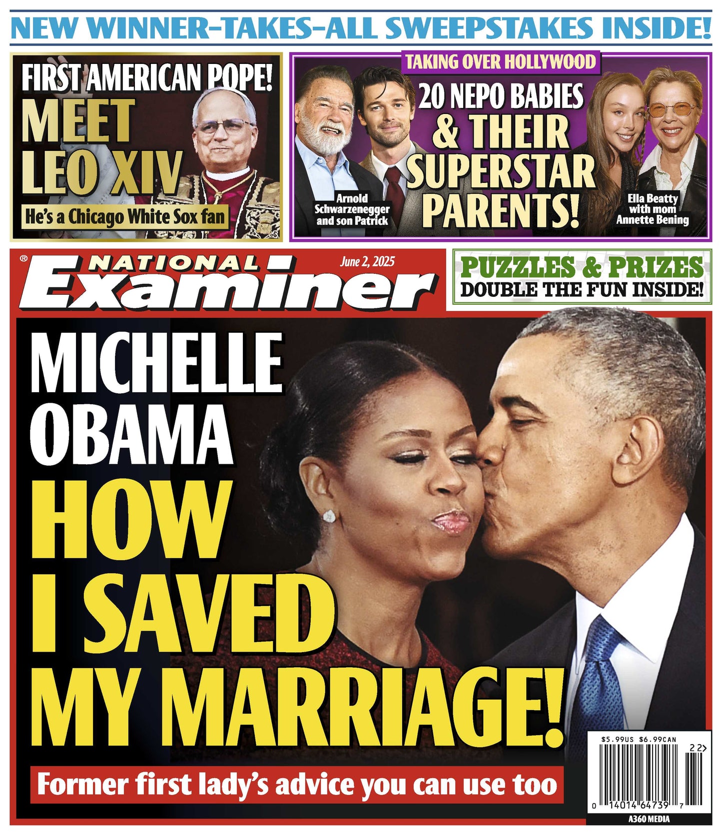 National Examiner - 06.02.25: Michelle Obama Reveals How She Saved Her Marriage, Nepo Babies & Their Famous Parents, Pope Leo XIV, The First American Pope, Massive Sweepstakes Inside & More!