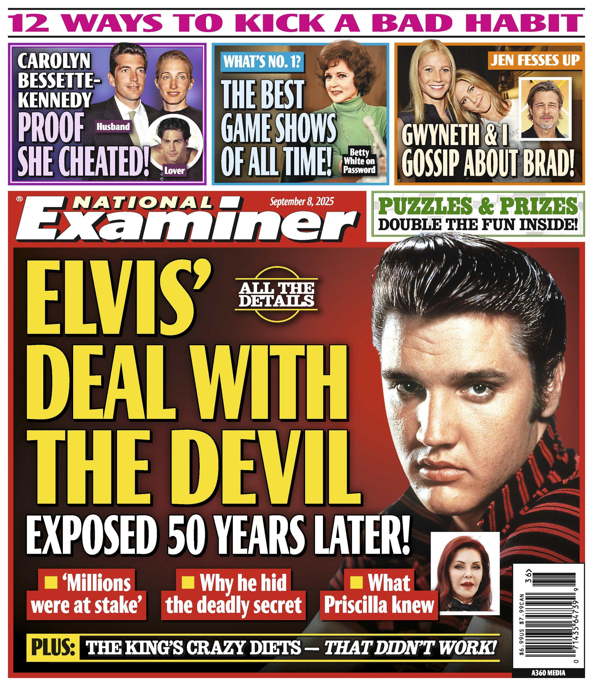 National Examiner - 09.08.25: Elvis’ Devil Deal Exposed After 50 Years, Carolyn Bessett Kennedy’s Secret Affair, Best Game Shows, Gwenyth Paltrow & Jennifer Aniston's Brad Pitt Gossip & More!
