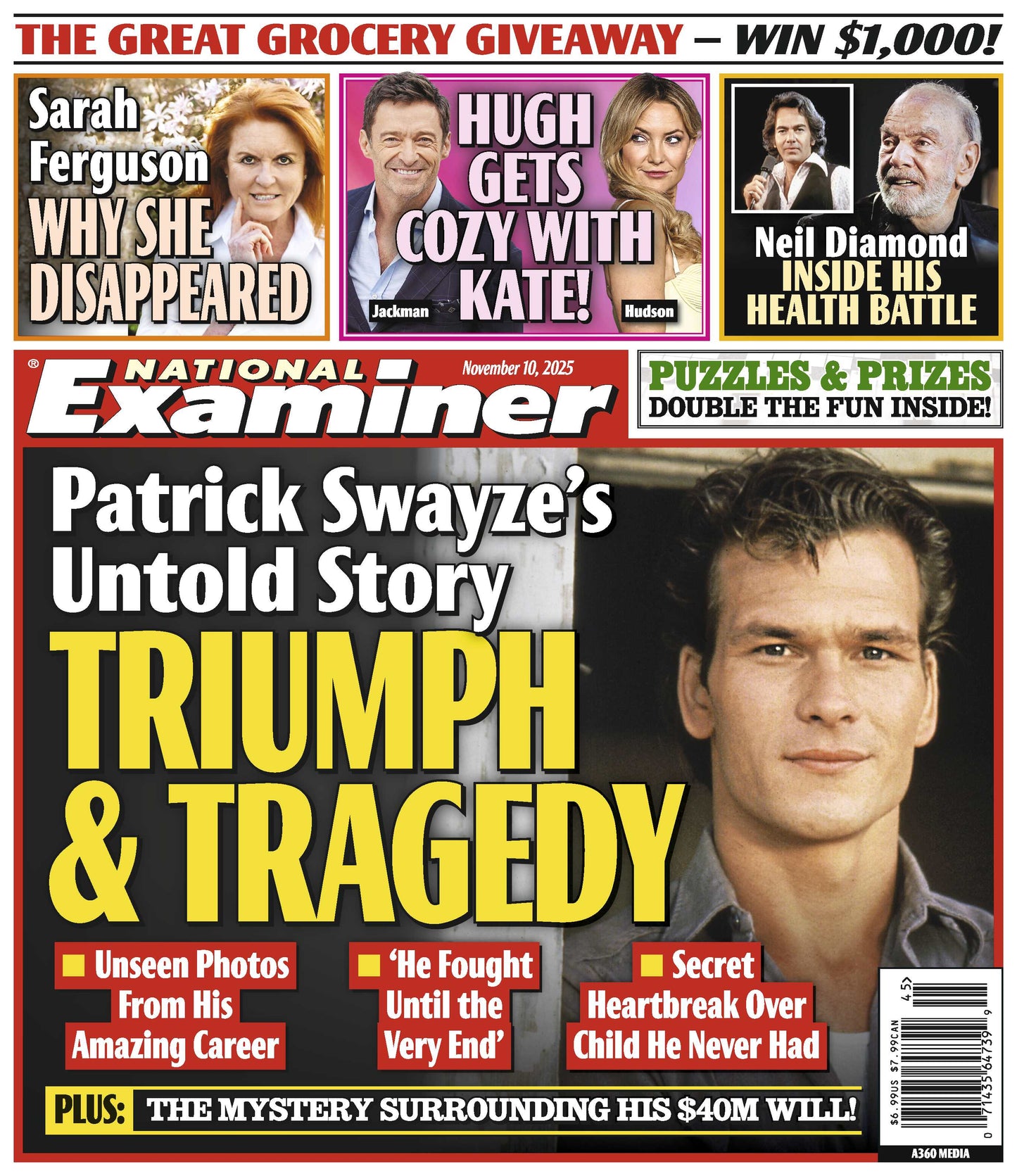 National Examiner - 11.10.25: Patrick Swayze’s Hidden Triumphs & Tragedy, Sarah Ferguson’s Mysterious Disappearance, Hugh Jackman Gets Cozy With Kate Hudson, Neil Diamond’s Brave Health Battle & More!